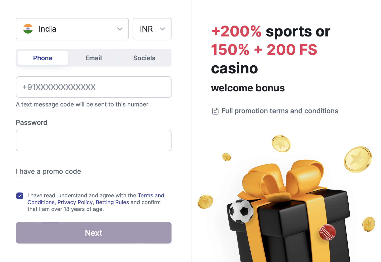 Registration at Batery Bet online casino